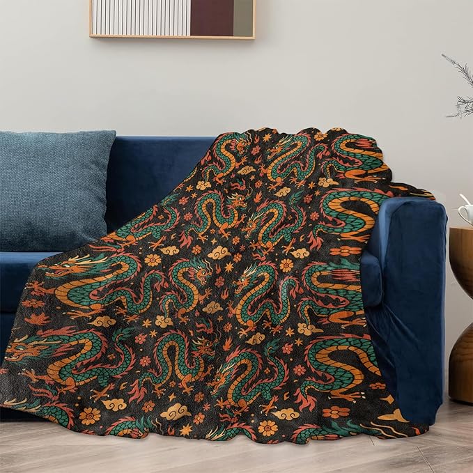Dragon Blanket Gifts for Women Girls Kids, Soft Warm Lightweight Flannel Fierce Oriental Dragon Throw Blankets for Bedroom Living Room Home Sofa Home Decor 40" x 50"