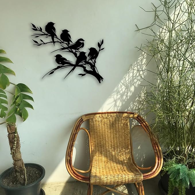 Birds on Branch Tree Metal Wall Decor - Nature Farmhouse Room Decor Wall Art Home Decor for Living Room, Bedroom, Dining Room, Bathroom, Office, Courtyard, Outdoor (Black)