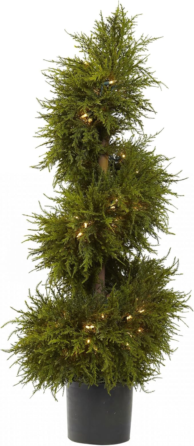 Nearly Natural 43in. Artificial Cedar Spiral Topiary with Lights