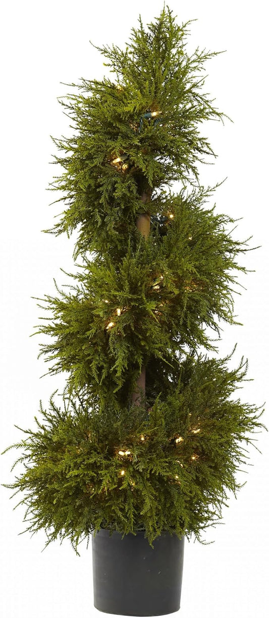 Nearly Natural 43in. Artificial Cedar Spiral Topiary with Lights