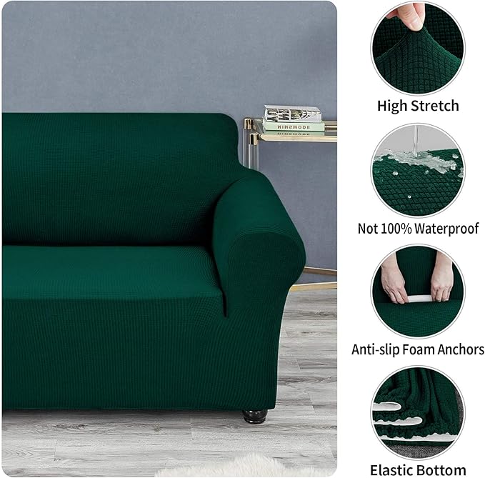Joccun Stretch Couch Cover Slipcovers, 1-Piece Sofa Covers for 3 Cushion Couch Spandex Jacquard Washable Furniture Protector Cover for Living Room,Kids,Pets(Sofa,Hunter)
