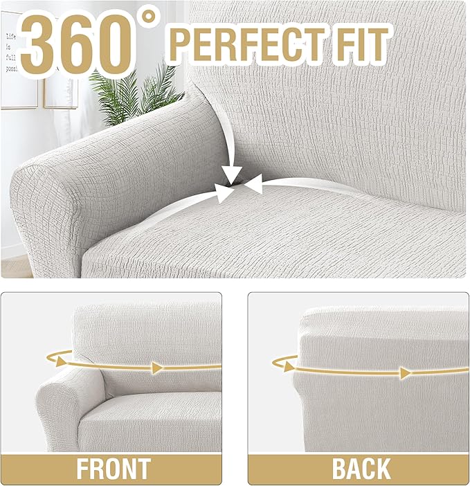 H.VERSAILTEX Jacquard Sofa Slipcover with Waterproof Seat Furniture Protector 1 Piece Stretch Sofa Covers with Elastic Bottom for Kids, Pets, Dog(Sofa XL, Pale Oak)