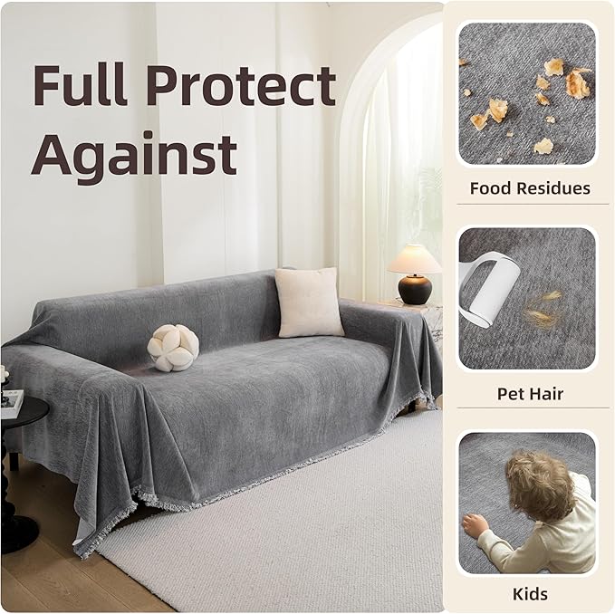 Couch Cover for 2-3 Cushion Couch, Non Slip Slipcover Chenille Couch Covers for Sectional Sofa, Sofa Covers Washable, Sofa Furniture Protector for Pets and Kids, 71''x118'', Dark Grey