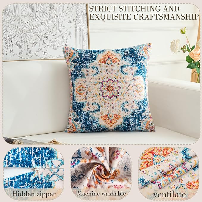 Boho Throw Pillow Covers 24x24 inch Set of 2,Boho Vintage Carpet Pattern Antique Ethnic Decor Double Sided Pattern Cushion Cover Soft Pillow Case Living Sofa Room Bed Square Pillow Cover