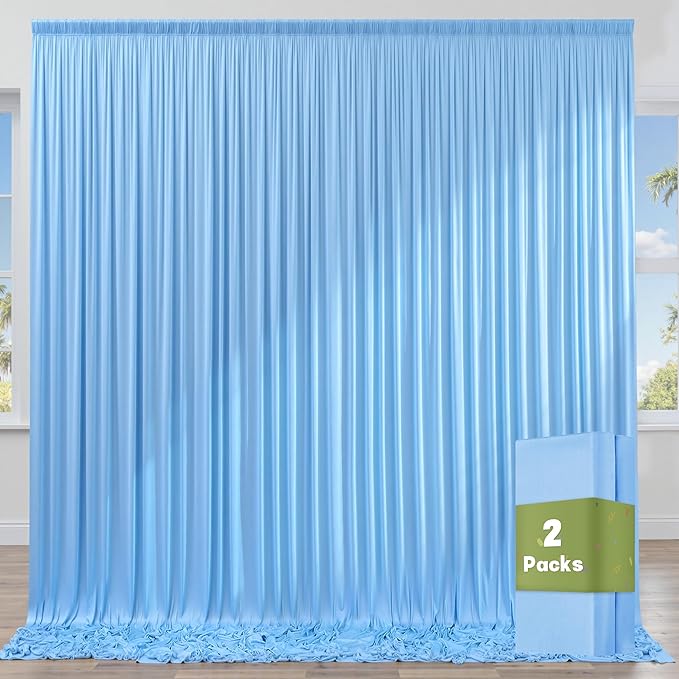 10ft x 10ft Wrinkle Free Baby Blue Backdrop Curtain for Parties, Polyester Blue Photo Backdrop Drapes 2 Panels 5x10ft for Wedding Party Photography Background Baby Shower Birthday Decor