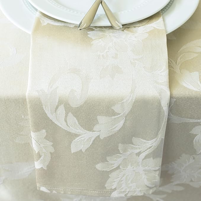 Benson Mills Harmony Scroll Woven Damask Fabric Set of 4 Napkins, Everyday, Parties, Special Occasions, Weddings and Holiday Cloth Napkin (18" x 18" Napkins, Birch)