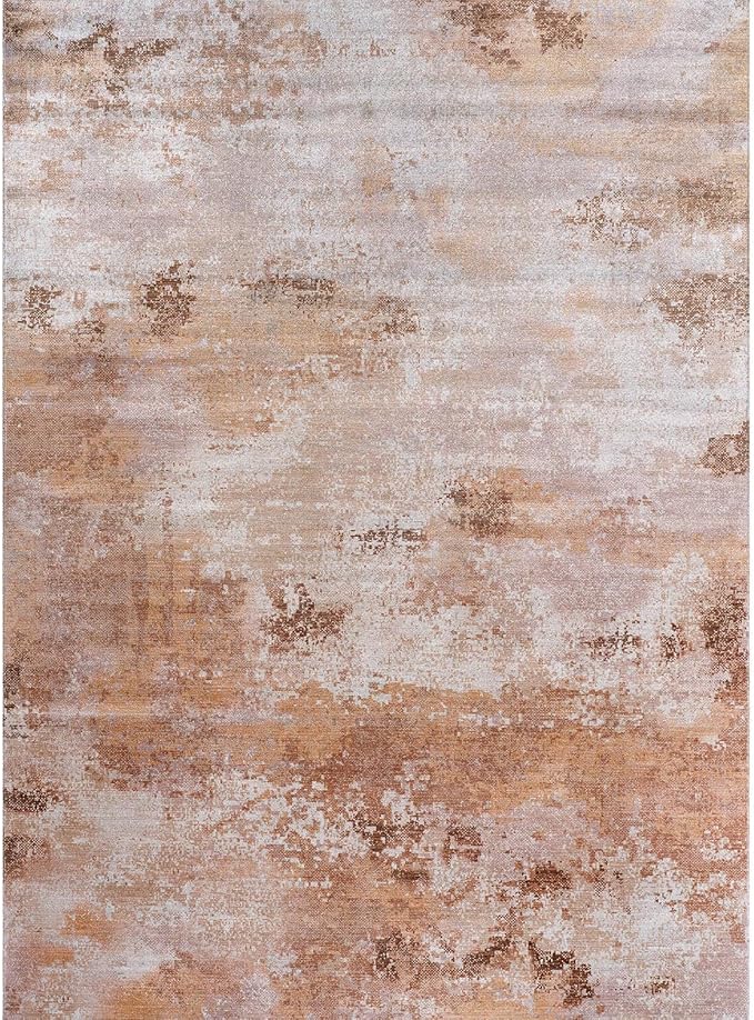 Non Slip Rugs 5x7 Modern Abstract Easy Silk Rubber Backing Soft Area Rug for Living Room Easy to Clean Non Shedding Kitchen for Bedroom Indoor Carpet (Beige - Brown, 5x7)