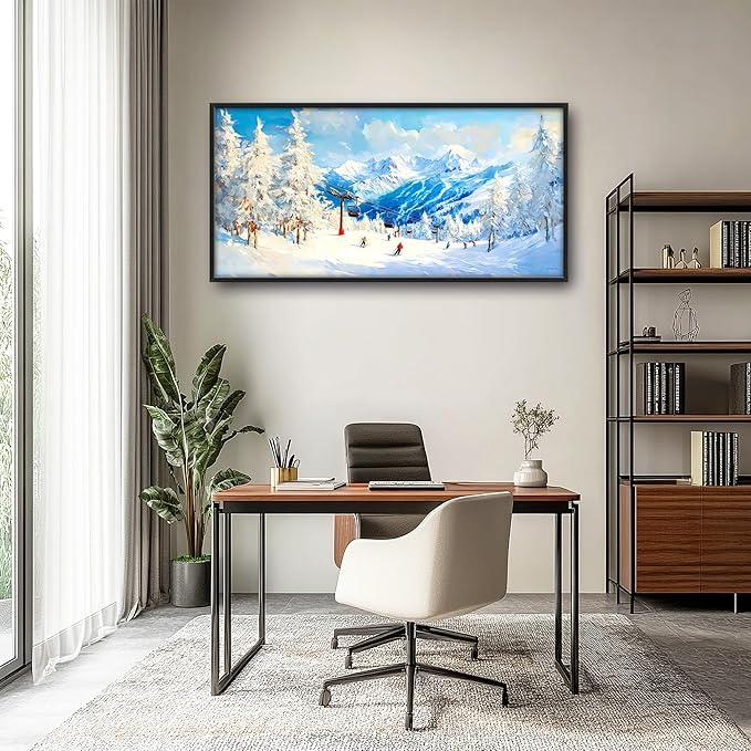 Snow Mountain Large Wall Art Ski Framed Wall Decor for Living Room, Mountains Pictures Oversized Canvas Print Painting Modern Extra Large Framed Artwork for Bedroom Office Home Decor 60"x30"