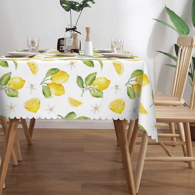 Lemon Tablecloth Vintage Lemon and Blooms Rectangle Tablecloth Yellow Fruits Lemons Flower Decorative Table Cover 54×72 Inch Washable Table Cloth for Kitchen Dining Room Party