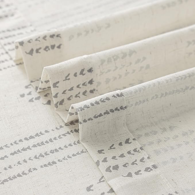 Boho Linen Curtains for Bedroom Living Room Grey Farmhouse Boho Curtains 96 Inches Long Geometric Striped Patterned Mudcloth Grommet Top Light Filtering Window Drapes 2 Panels Gray on Beige