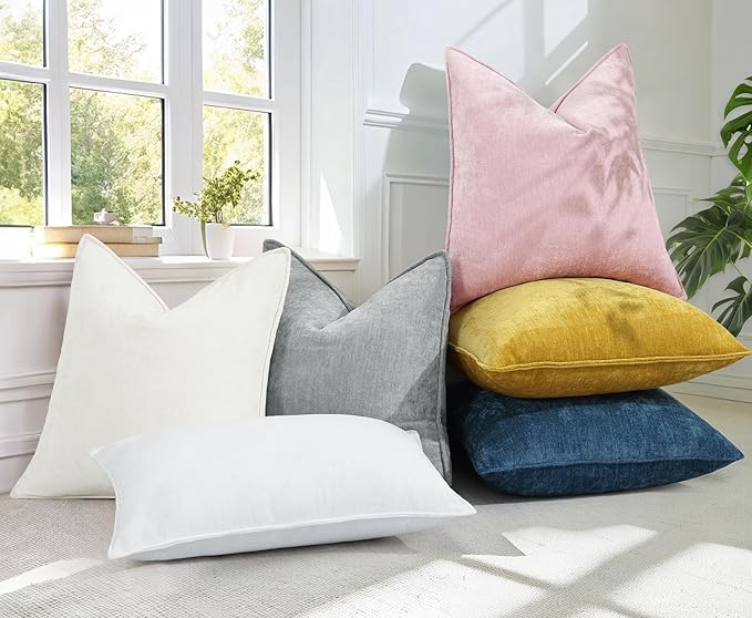 decorUhome Christmas Couch Throw Pillow Covers 20x20 Set of 2, Decorative Soft Euro Velvet Neutral Chenille Pillow Covers with Elegant Design for Sofa Bed Living Room Home Decor, Cream White