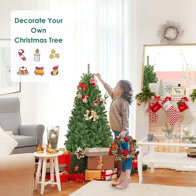 COSTWAY 4 FT Pre-lit Christmas Tree, Artificial Xmas Tree with 100 Warm White & Multicolored Lights, 11 Modes, 300 Branch Tips, Metal Support, Holiday Decoration Fake Tree for Home, Office, Party