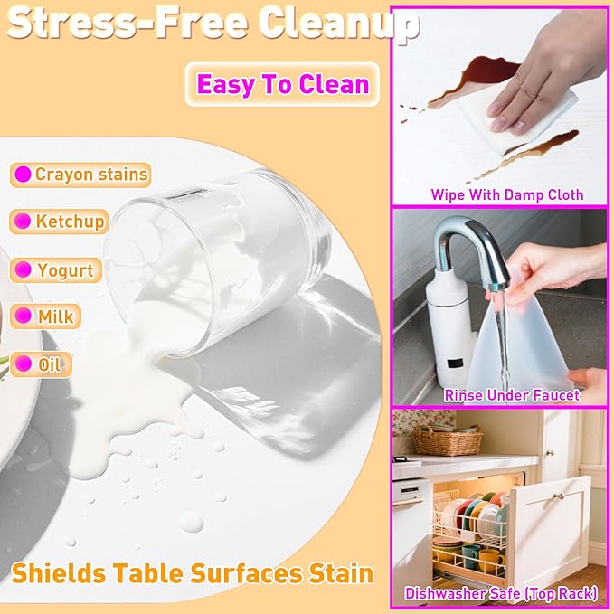 Oval Silicone Placemat Set of 4,Heat Resistant Placemats, Silicone Table Mats,Non-Slip Dining Mat for Home,Waterproof Easy Clean Kids Placemats,17"x12" LSR Translucent (4Pcs, White)