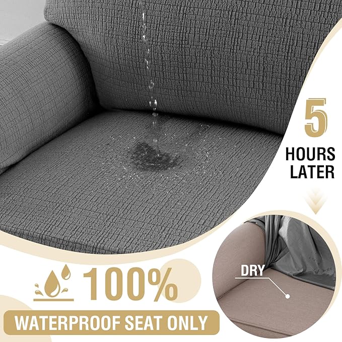 H.VERSAILTEX Jacquard Sofa Slipcover with Waterproof Seat Furniture Protector 1 Piece Stretch Sofa Covers with Elastic Bottom for Kids, Pets, Dog(Sofa XL, Grey)