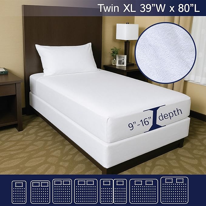 Twin Extra Long (XL) Mattress Protector - Zippered Waterproof Mattress Cover - Deep Pocket Encasement with Cotton Terry Top