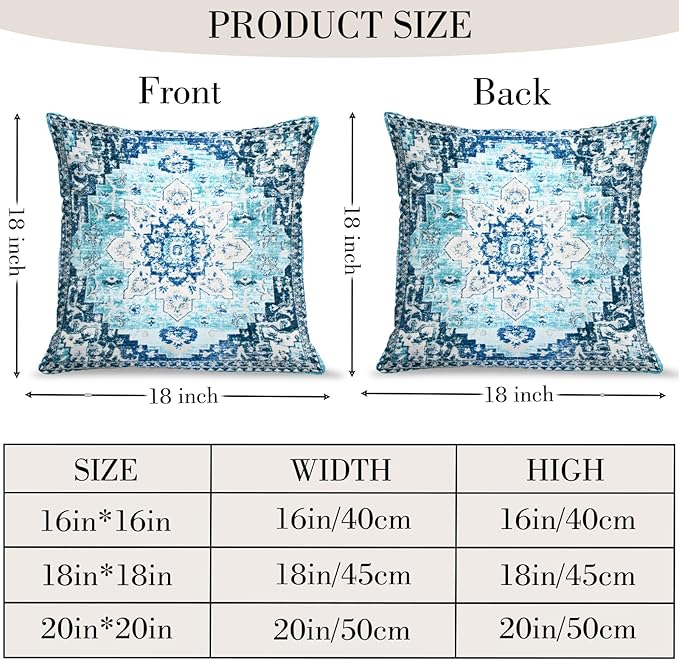 Boho Throw Pillow Covers 18x18 inch Set of 2,Bohemian Vintage Carpet Pattern Antique Ethnic Decor Double Sided Pattern Cushion Cover Soft Pillow Case Living Sofa Room Bed Square Pillow Cover