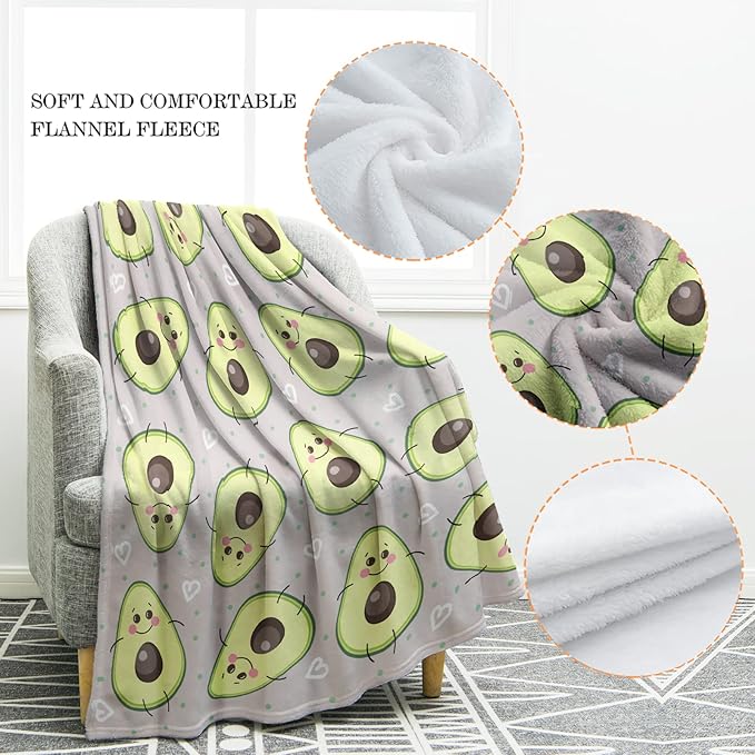 Jekeno Avocado Fruit Blanket Cute Jumping Avocado Print Gifts for Women Kids Girls Home Bedroom Living Room Decor Soft Cozy Lightweight Throw Blankets 50"x60"