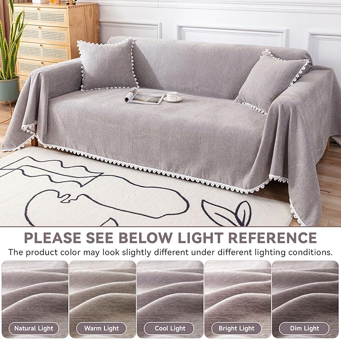 VClife Gray Couch Cover Washable Plush Chenille Sofa Loveseat Cover 71"X150" for 3 Cushion Couch Bed - Modern Decorative Furniture Protector