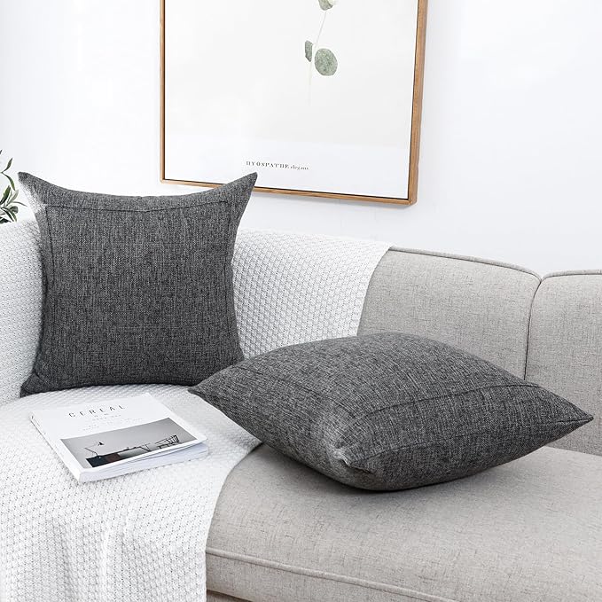 Jepeak 22x22 Inch Burlap Linen Throw Pillow Covers, Pack of 2 Decorative Farmhouse Rustic Neutral Pillow Covers Square Durable Cushion Cover for Sofa Couch Bed Home Decor, Dark Gray
