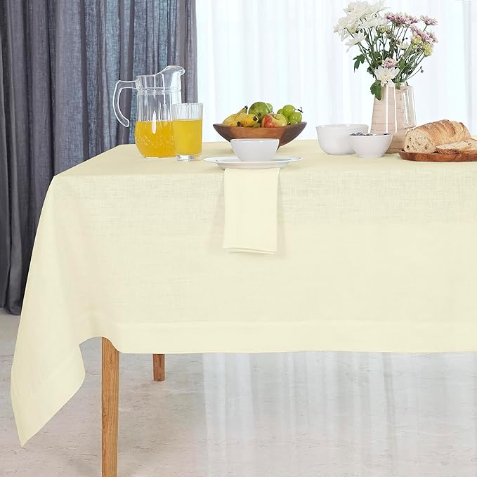 D'Moksha Homes Linen Cream Tablecloth 60 x 132 Inch - 100% Pure Linen Rectangular Tablecloth - Machine Washable Table Cloth for Fall, Thanksgiving, Christmas, Holiday