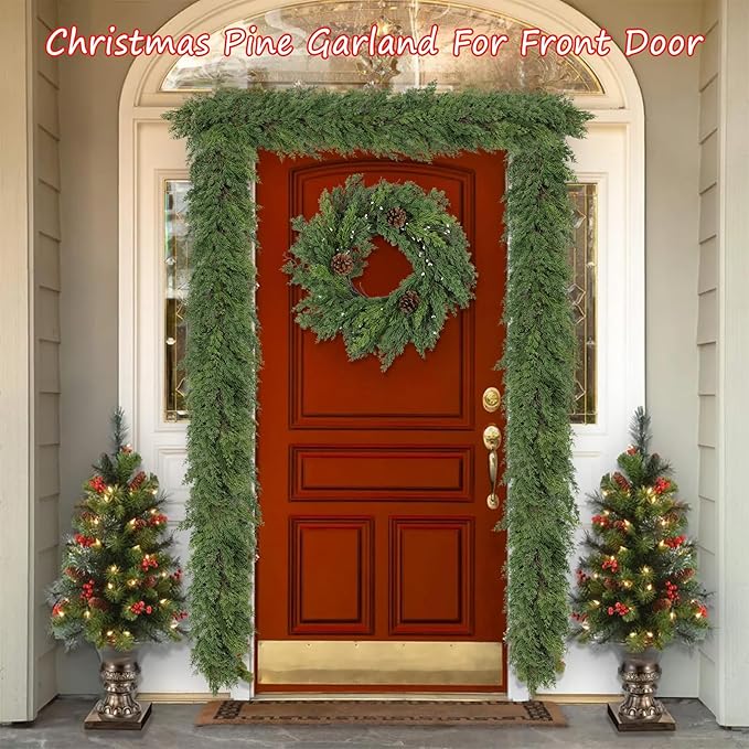 Artgar 6 Ft Christmas Cedar Garland - Realistic Greenery Cypress Garlands - Real Touch Artificial Pine Garland Christmas Decorations for Outdoor Home Dining Table Mantel Stair Porch Winter Xmas Decor
