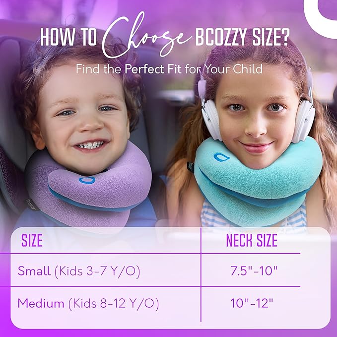 BCOZZY Kids Travel Neck Pillow (3-7 Y/O)- Patented Soft Pillow for Head & Chin Support in Car Seat, Airplane, and Road Trip Sleeping. Adjustable Size. Fully Washable. Carry Bag. Small, Gray
