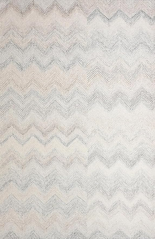 Modern Herringbone Chevron Collection Handcrafted Wool Area Rug - Durable, Zigzag Pattern, for High Traffic, Contemporary Design for Living Room, Bedroom, Dining Room Decor (Ivory-Multi, 7' x 9')