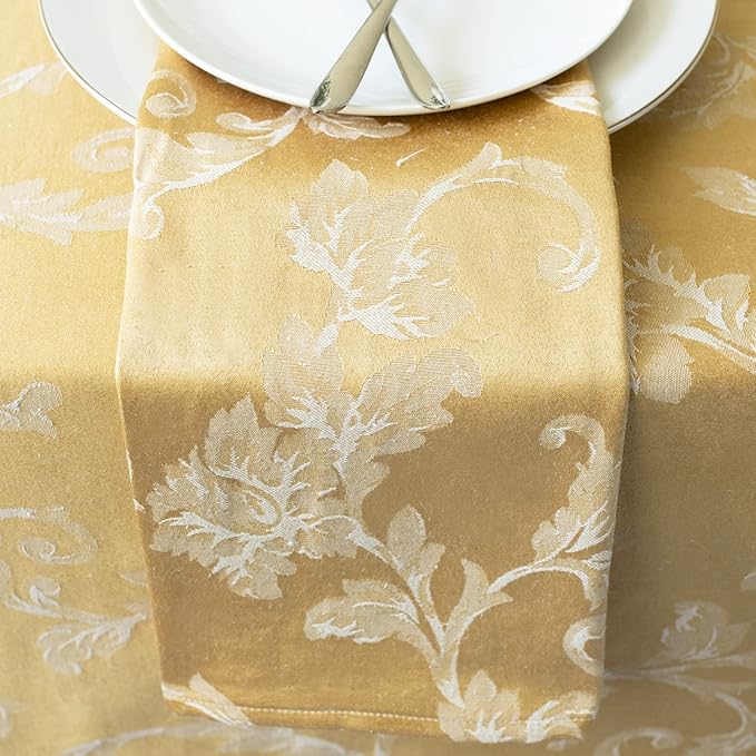 Benson Mills Harmony Scroll Woven Damask Fabric Set of 4 Napkins, Everyday, Parties, Special Occasions, Weddings and Holiday Cloth Napkins (18" x 18" Napkins, Gold)