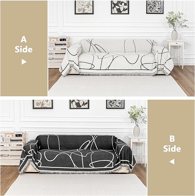 MEETSKY Couch Cover for Cushion Couch Sofa Furniture Protector Sofa Covers Chenille Sectional Couch Covers for Pets Oversized Chair Cover Recliner Sofa Love Seat Covers, 71" x 102", Black Curve