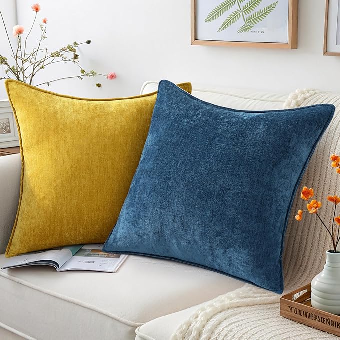 decorUhome Christmas Couch Throw Pillow Covers 24x24 Set of 2, Decorative Soft Euro Velvet Neutral Chenille Pillow Covers with Elegant Design for Sofa Bed Living Room Home Decor, Poseidon
