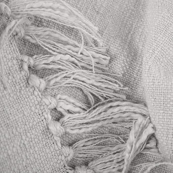 Sticky Toffee Woven Cotton Throw Blanket 60x50 in – Gray Textured Blanket with Fringe for Couch or Bed, Thick and Durable, Boho Decorative Style
