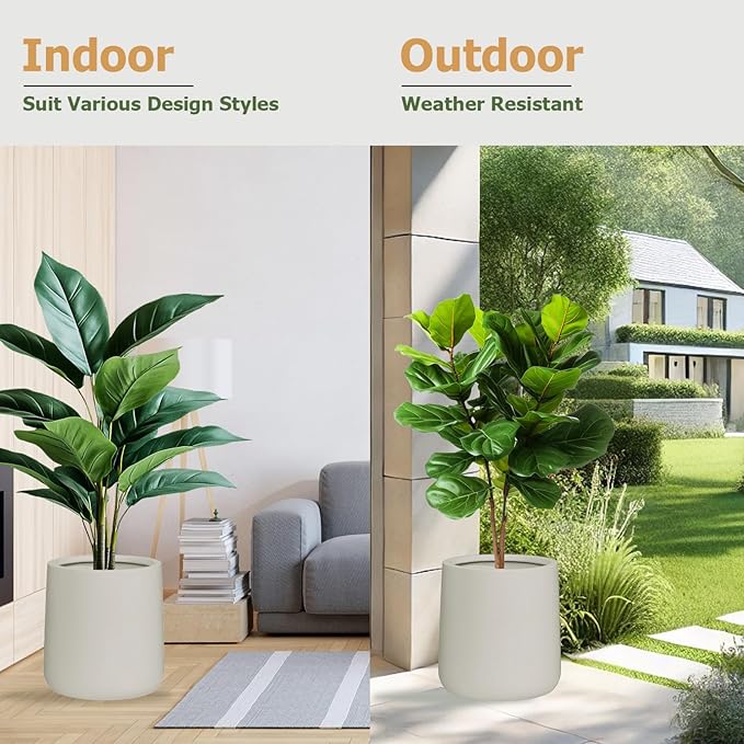 15.3"H x 15"D Conico Fiberstone Round Planter - Christmas Tree Planter, Smooth Finishes, Weather Resistant for Indoor and Outdoor Use, Included 2 Extra Coco Mats (Taupe, 11.7" Pot Opening)