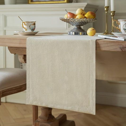 ZeeMart Burlap Style Farmhouse Table Runners 36 Inches Long, Cream Rustic Woven Dining Table Runner for Everyday Use, 14x36 Inches, Cream
