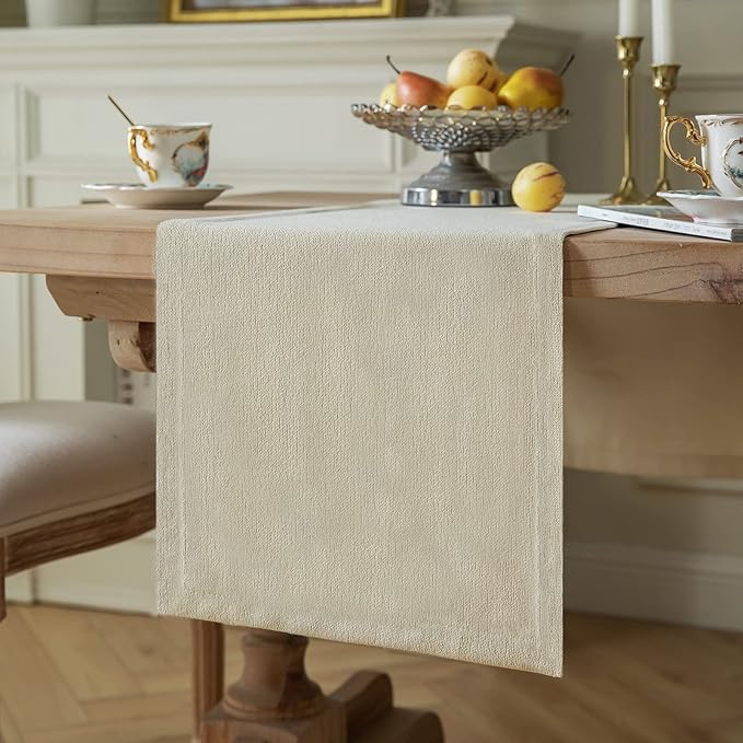 ZeeMart Burlap Style Farmhouse Table Runners 48 Inches Long, Cream Rustic Woven Dining Table Runner for Everyday Use, 14x48 Inches, Cream