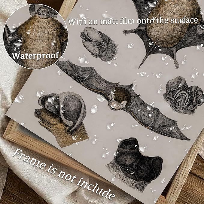 uniro Retro Bats Wall Decor Bats Wall Art Canvas Print,Vintage Hipster Gothic Wall Decor - Gift for Gothic, Horror, Vampire Fans Creepy Scary Anatomical Picture Poster for Home Living Room Office