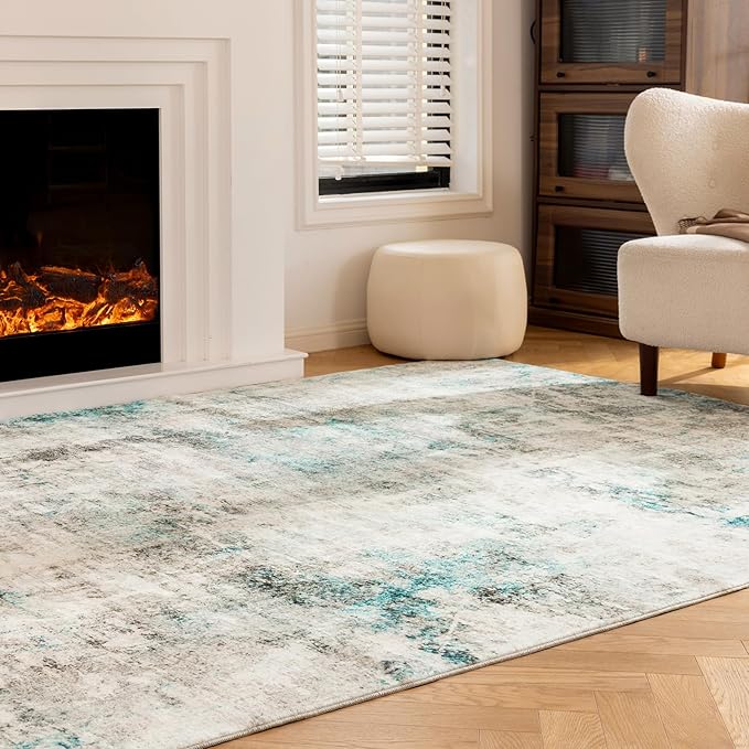 UMINEUX Washable Area Rug 5'x7' Large Modern Abstract Living Room Rug with Anti-Slip Rubber Backing, Ultra Soft Low Pile Rugs Carpet for Dining Room Bedroom Home Office Decor