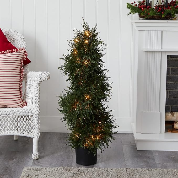 Nearly Natural 43in. Artificial Cedar Spiral Topiary with Lights