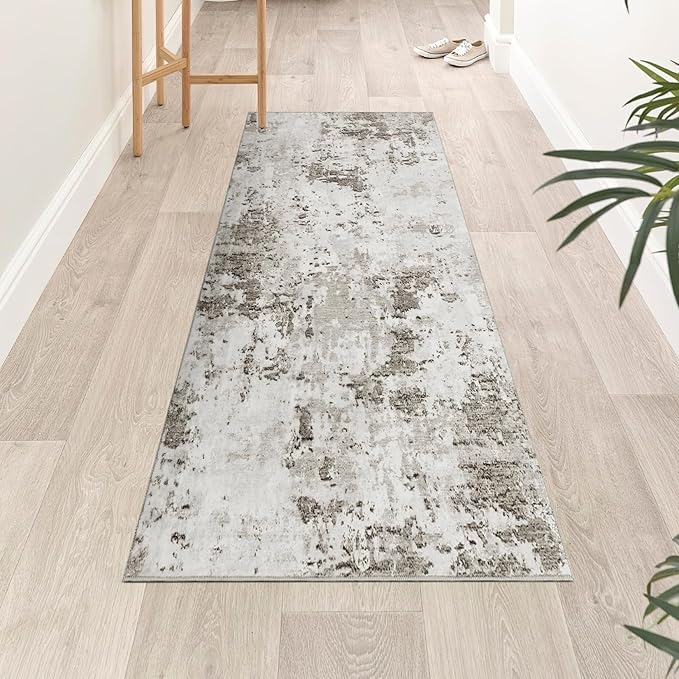 Modern Abstract 2x7 Runner Rug Washable Non Slip Stain Resistant Rug for Hallway Kitchen Bedroom Non Shedding Low Pile Indoor Floor Cover,Taupe/Beige