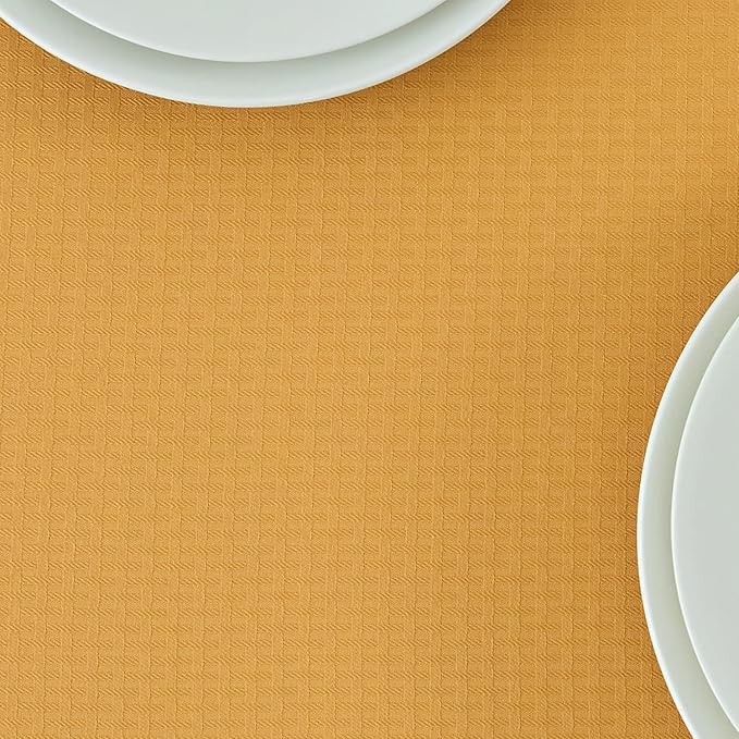 maxmill Rectangle Tablecloth Weaved Texture Design Water Resistant Wrinkle Free Spill-Proof, Soft Table Cloth for Dining Room Decoration, Banquet Parties Holiday Dinner, 52 x 84 Inch Ochre Yellow
