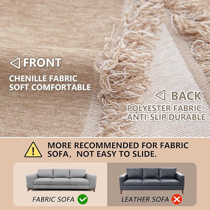 MEETSKY Sofa Cover Couch Covers for 2 Cushion Couch Sofa, Washable Couch Cover Blanket with Tassel for Living Room Sectional Sofa Slipcovers for Dogs Large Couch Protector, 71" x 118", Khaki