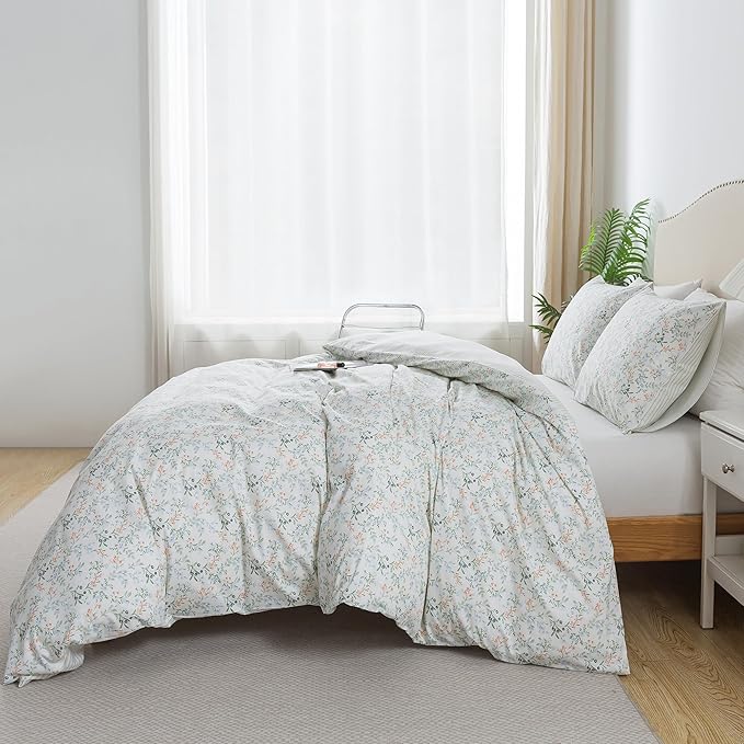 HoneiLife Botanical Duvet Cover Queen - 100% Cotton Comforter Cover Sets, Floral Duvet Cover Sets,Wildflower Bedlinen Set for Queen Beds