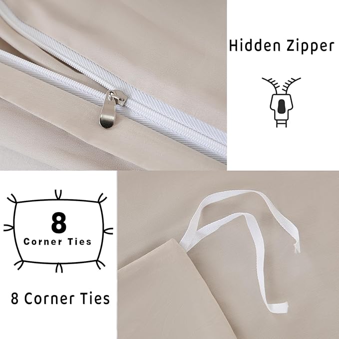100% Organic Cotton Duvet Cover Queen Size 400 Thread Count Sateen Comforter Cover Soft and Breathable Cooling Bedding Set 3 Piece（Linen,Queen）