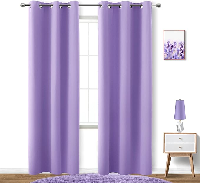 KOUFALL Lilac Purple Curtains 84 Inch Length for Girls Bedroom,2 Panels Set Room Darkening Blackout Kids Curtains for Toddler Princess,Violet Lavender