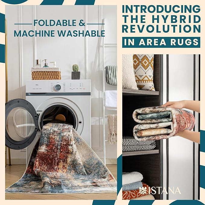 Istana 5x7 Area Rug - Multi/Red Rugs for Living Room 5x7 - Foldable Rugs for Bedroom - Stain Resistant Washable Rug - Eco-Friendly Boho Area Rugs - Easy to Clean Living Room Rug