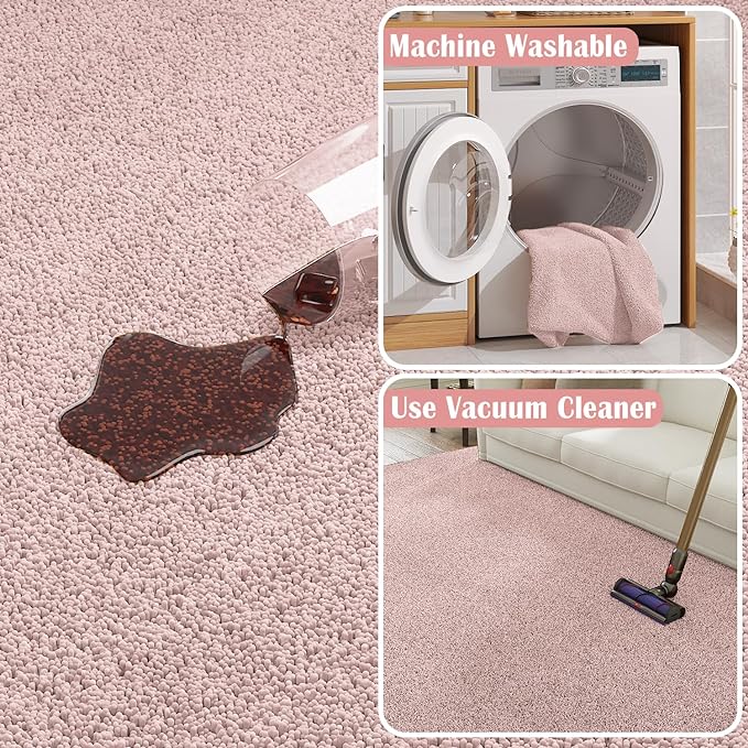 jinchan Solid Plush Area Rug 4x6 Performance Shaggy Washable Rug Indoor Soft Modern Faux Wool Cozy Non Slip Carpet for Living Room Kids Room Bedroom Dining Room Nursery Pink