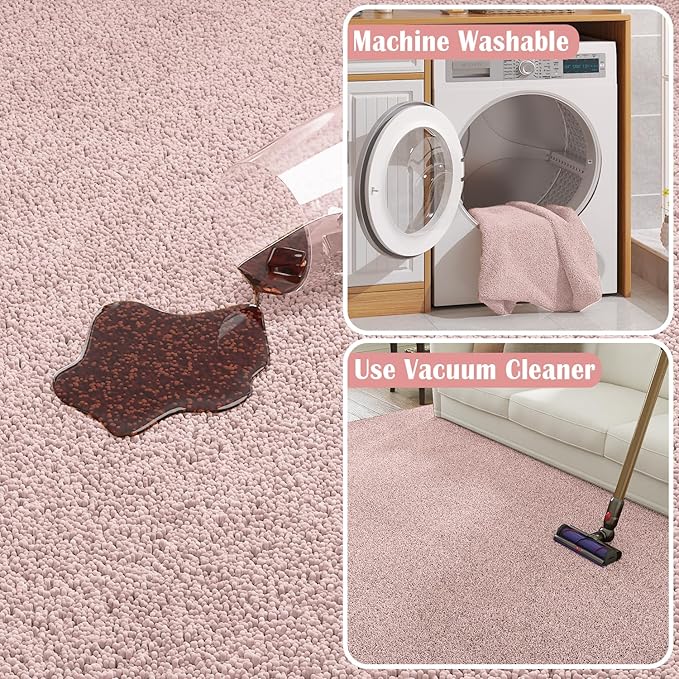 jinchan Solid Plush Area Rug 3x5 Performance Shaggy Washable Rug Indoor Soft Modern Faux Wool Cozy Non Slip Carpet for Living Room Kids Room Bedroom Dining Room Nursery Pink