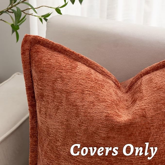 Burnt Orange Fall Decorative Throw Pillow Covers 12x20 Inch Set of 2 Cozy Soild Chenille Cushion Cases Soft Textured Lumbar Couch Pillows Cover Boho Accent Farmhouse Pillowcases for Bed