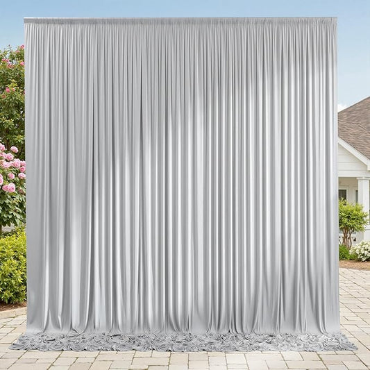 10ft x 10ft Wrinkle Free Silver Backdrop Curtain fpr Parties, Polyester Backdrop Drapes Panels for Wedding Space Theme Birthday Party Baby Shower Birthday Decoration