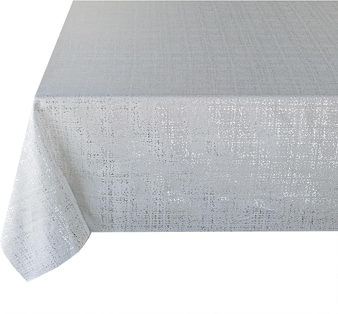 Benson Mills Gold Mine Foil Printed Fabric Table Cloth, Holiday, Winter, Thanksgiving, and Christmas Tablecloth (60" x 120" Rectangular, Gold Mine Ivory/Silver)