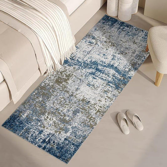 Modern Abstract 2x8 Runner Rug Non Slip Non Shedding Rug Low Pile Stain Resistant for Bedroom Hallway Kitchen,Navy